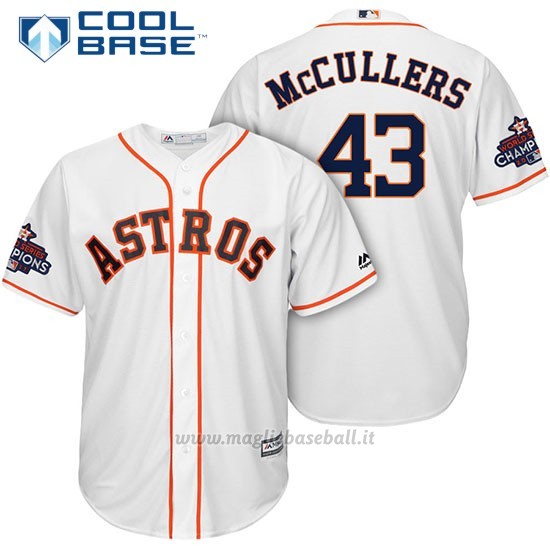 Maglia Baseball Uomo Houston Astros 2017 World Series Campione Lance Mccullers Bianco Cool Base